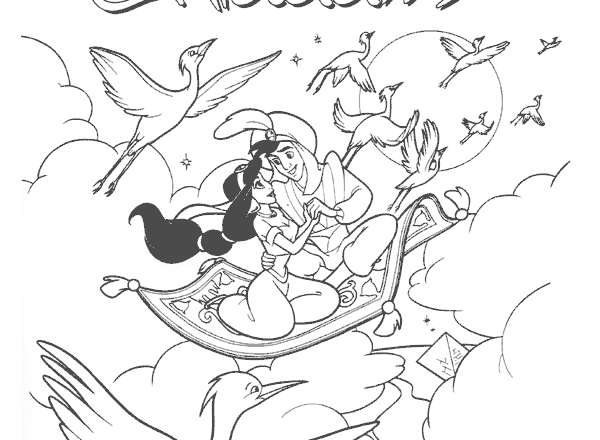 Aladdin e Jasmine 5 disegni da colorare gratis