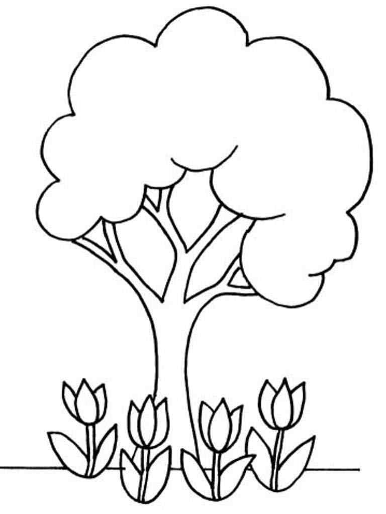 Albero e tulipani disegni da colorare per i bambini