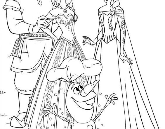 Anna, Elsa, Kristoff e Olaf disegni da colorare gratis