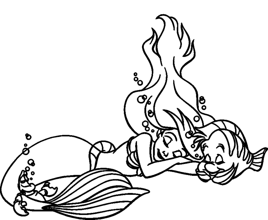 Ariel e Flounder che dormono disegni da colorare gratis