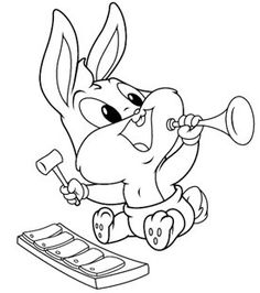 Baby Bugs Bunny che suona la tromba e lo xilofono disegni da colorare gratis
