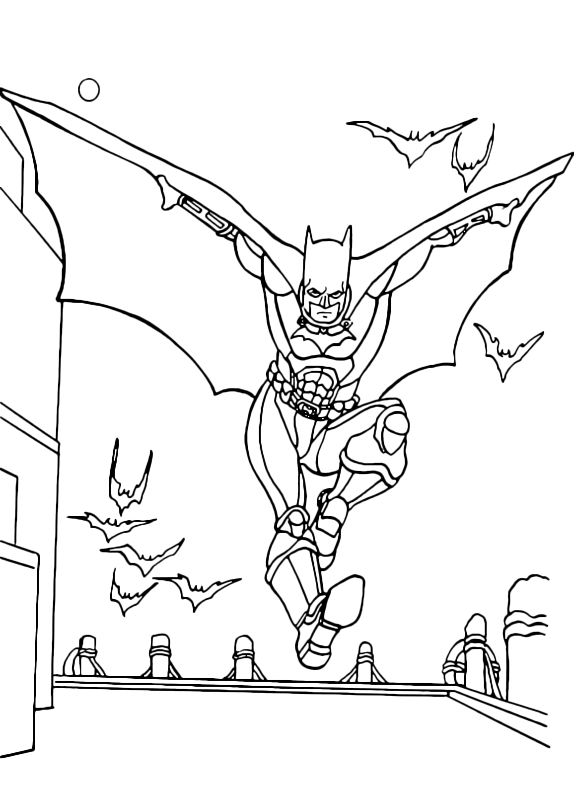 Batman vola tra i pipistrelli da colorare