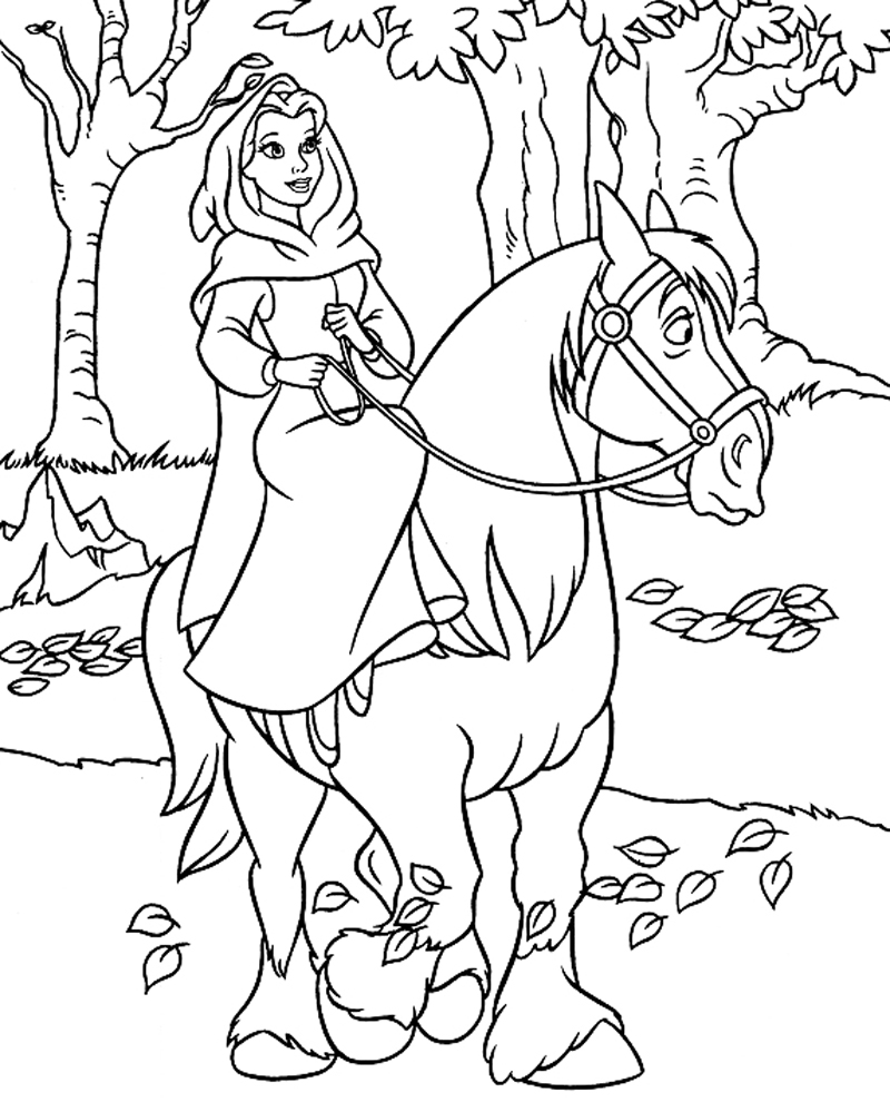 Belle con il cavallo disegni da colorare