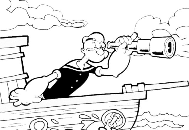 Braccio di ferro con monocolo sulla barca disegno da colorare gratis