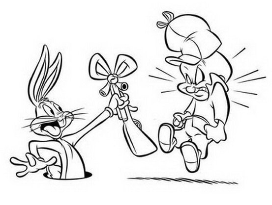 Bugs Bunny fa arrabbiare il cacciatore Taddeo disegno da colorare