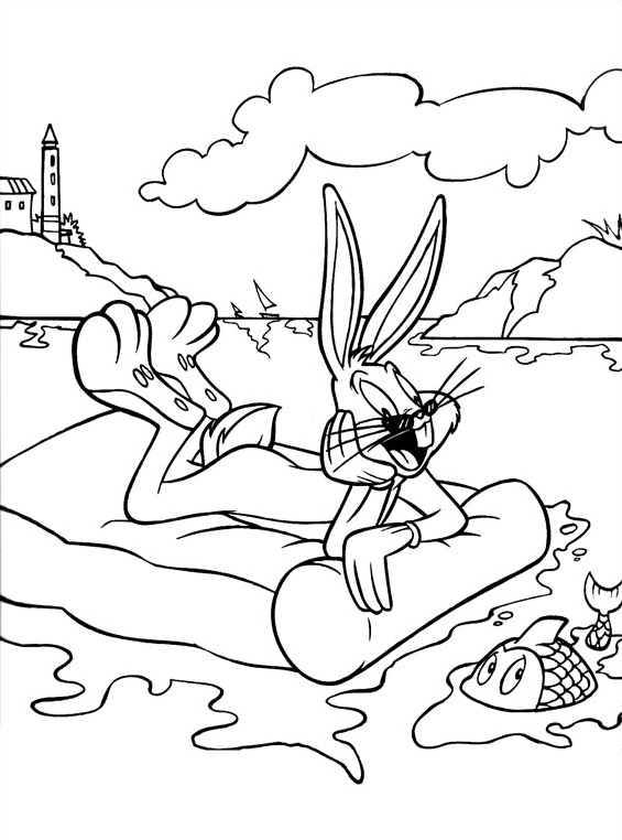 Bugs Bunny sul materassino d’ acqua disegno da colorare gratis