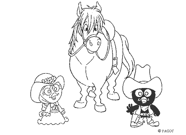 Calimero e Priscilla vanno a cavallo disegno da colorare per bambini