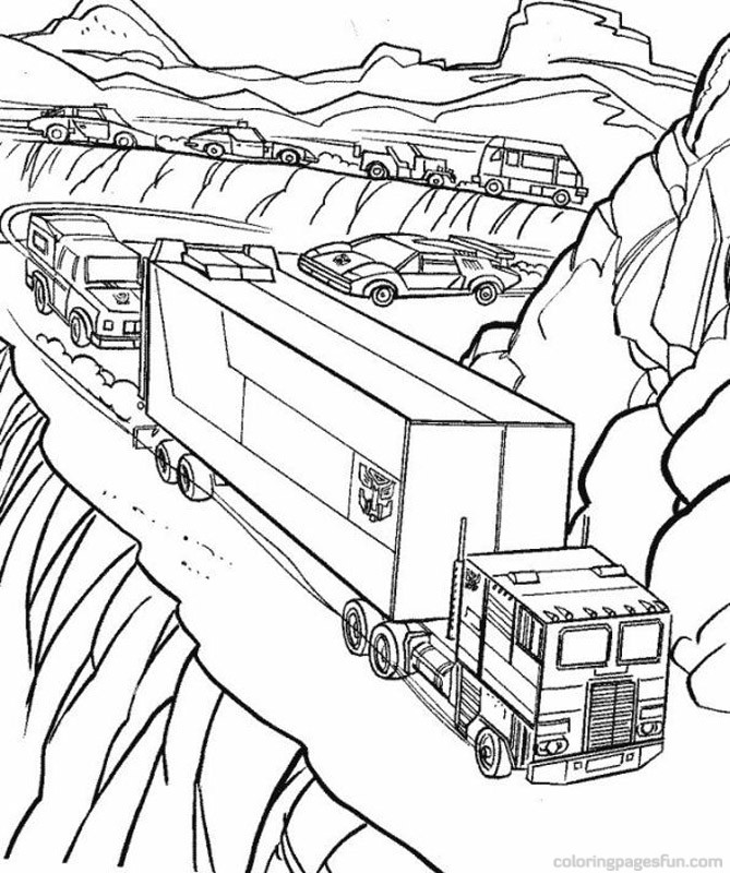 Camion su percorso montuoso disegno da colorare