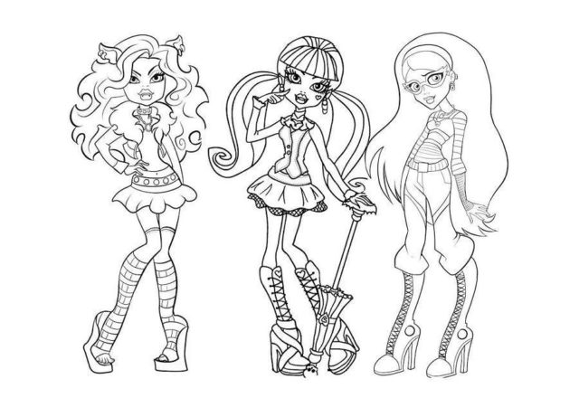 Clawdeen, Draculaura e Ghoulia Monster High disegni da colorare gratis