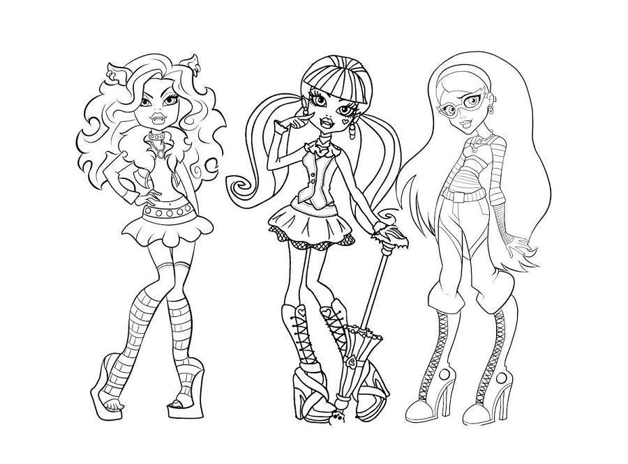 Clawdeen, Draculaura e Ghoulia Monster High disegni da colorare gratis