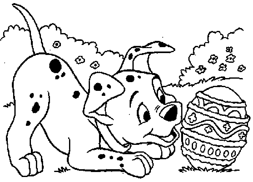 Cucciolo di dalmata con uovo di Pasqua disegno da colorare gratis