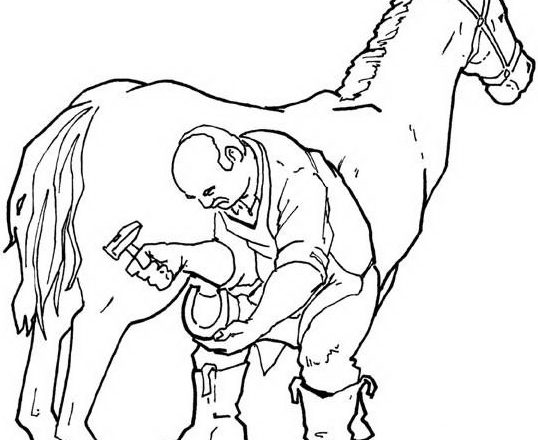 Disegni di cowboys uomo ferra un cavallo