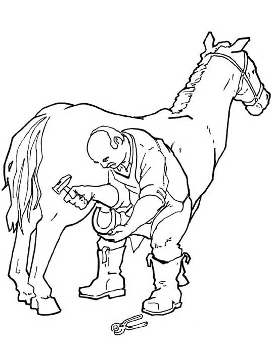 Disegni di cowboys uomo ferra un cavallo