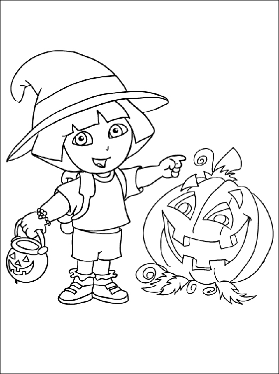 Dora con zucca di Halloween disegni da colorare