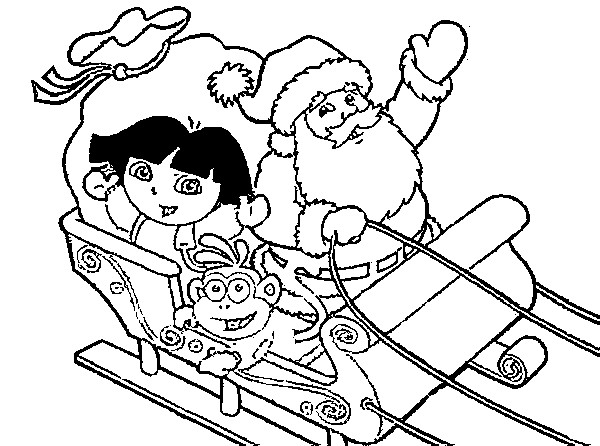 Dora l’ esploratrice e Babbo Natale disegno da colorare