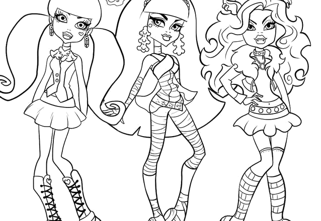 Draculaura, Clawdeen e Cleo disegni da colorare gratis