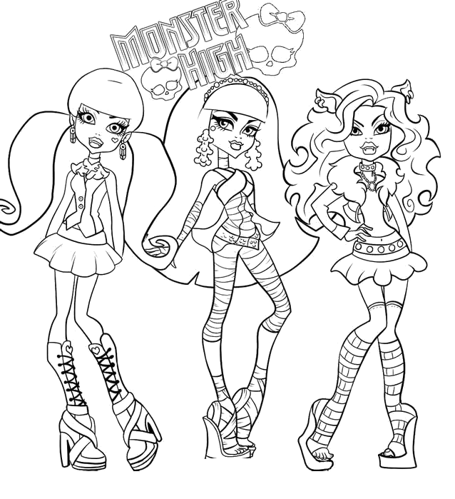 Draculaura, Clawdeen e Cleo disegni da colorare gratis