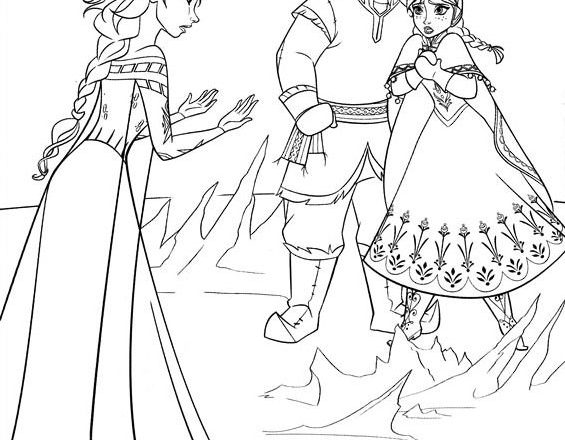 Elsa che ferma Kristoff e Anna disegni da colorare gratis