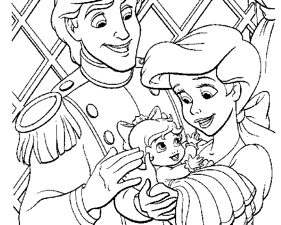 Eric, Ariel e la piccola Melody disegni da colorare gratis