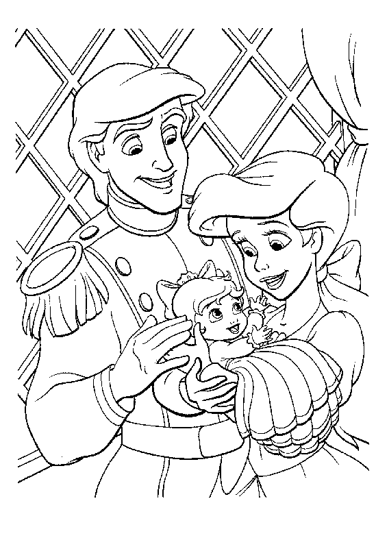 Eric, Ariel e la piccola Melody disegni da colorare gratis