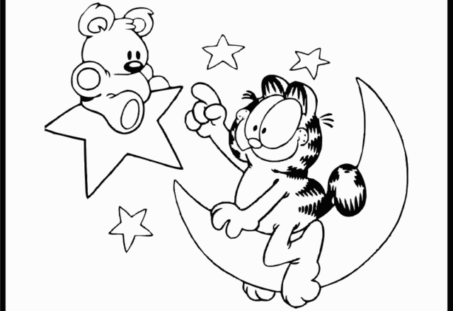 Garfield e orsacchiotto fra le stelle disegno da colorare gratis