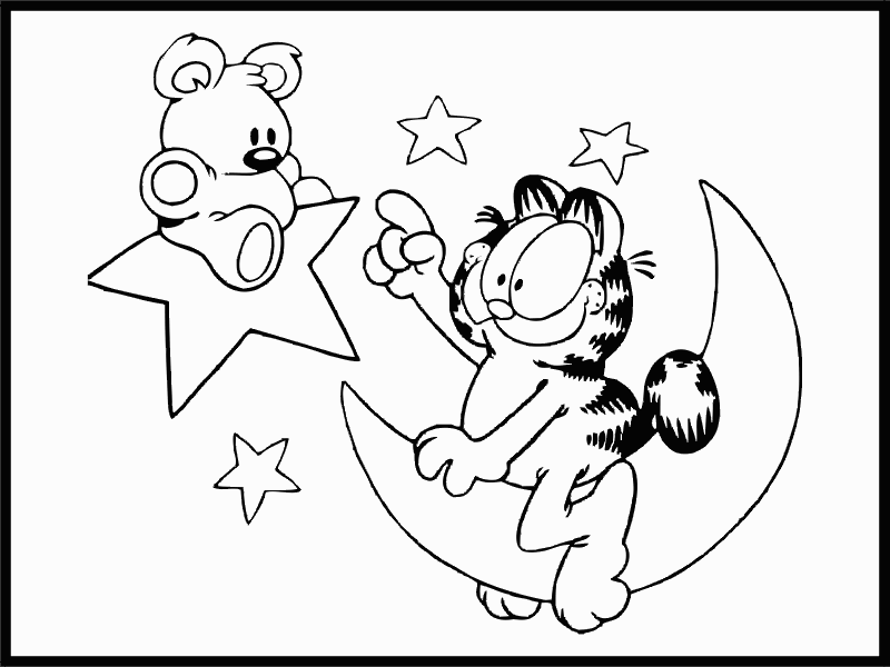 Garfield sulla luna tra le stelle da colorare