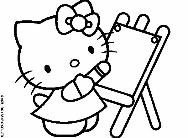 Hello Kitty che dipinge disegni da colorare gratis