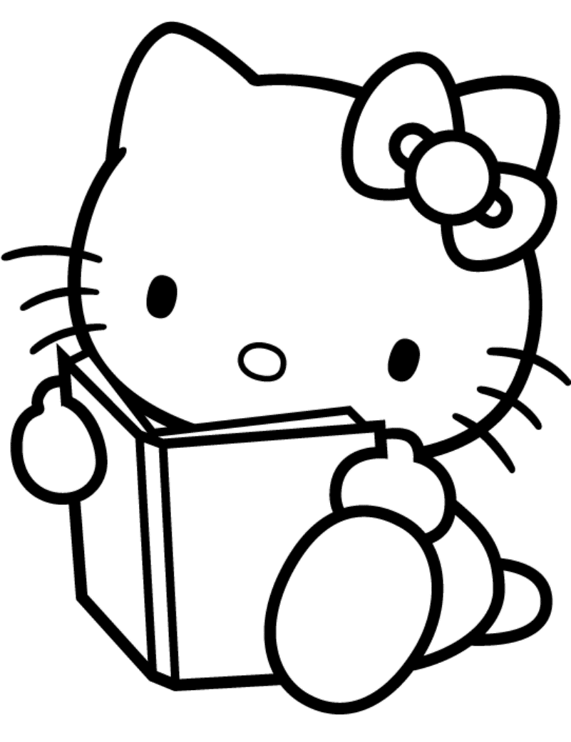 Hello Kitty che legge disegni da colorare gratis