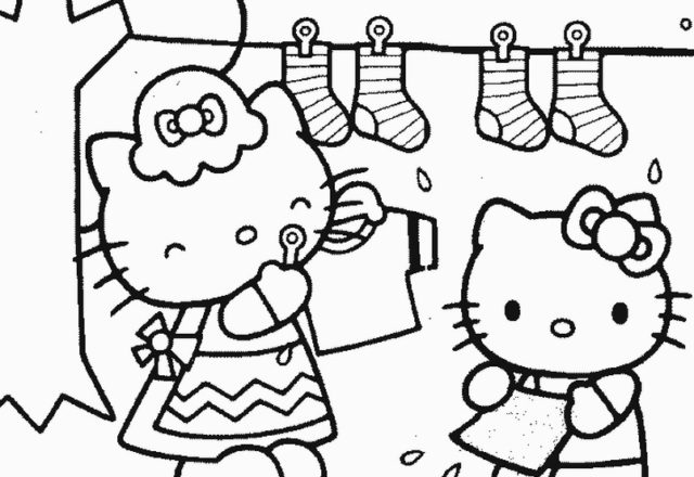 Hello Kitty che stende i panni disegni da colorare gratis