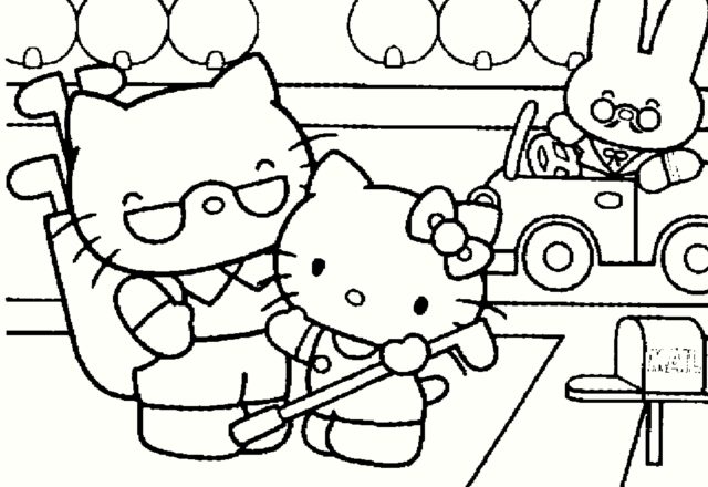 Hello Kitty con il papà disegni da colorare gratis