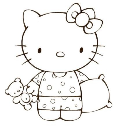 Hello Kitty con peluche e cuscino disegni da colorare gratis