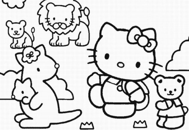 Hello Kitty e gli animali disegni da colorare gratis