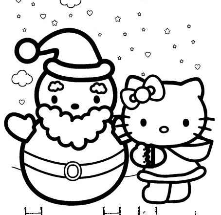 Hello Kitty e il pupazzo di neve disegni da colorare gratis