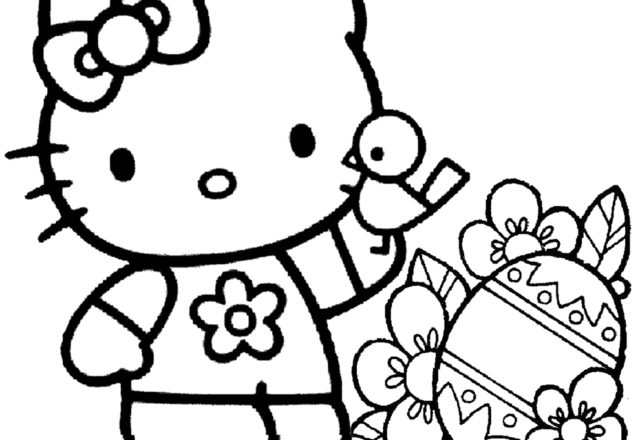 Hello Kitty e l’ uovo di Pasqua disegni da colorare gratis