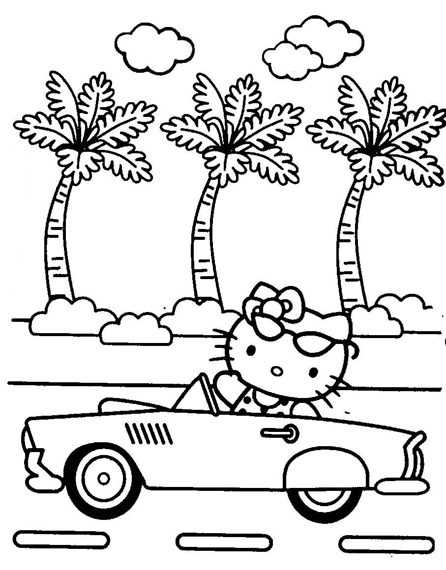 Hello Kitty in auto disegni da colorare gratis