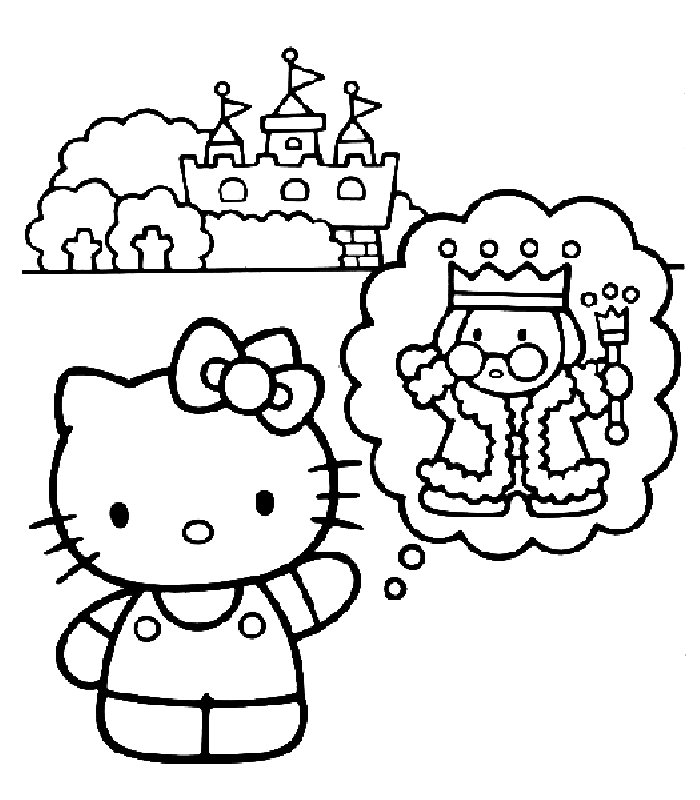 Hello Kitty pensa al re disegni da colorare gratis