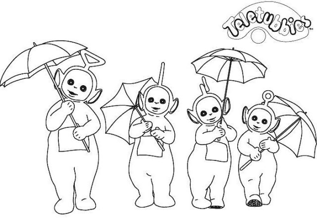 I Teletubbies con gli ombrelli disegni da colorare per bimbi