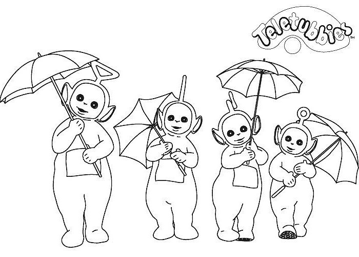 I Teletubbies con gli ombrelli disegni da colorare per bimbi