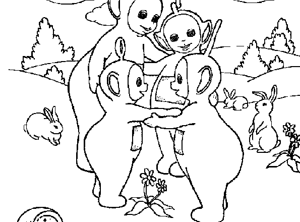 I Teletubbies giocano sul prato disegno da colorare gratis