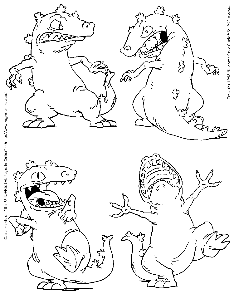 Il dinosauro Reptar de I Rugrats in azione 2 disegni da stampare e da colorare