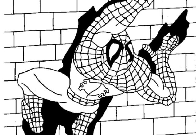 L’ Uomo Ragno Spiderman che si arrampica sui muri da colorare