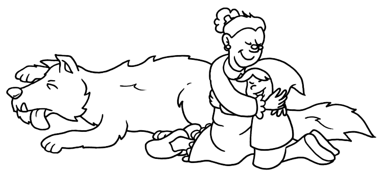 La nonna e Cappuccetto Rosso che si abbracciano disegni da colorare gratis