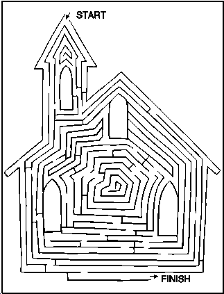 Labirinto per bambini da stampare a forma di chiesa