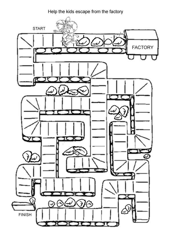 Labirinto semplice aiuta i bambini a fuggire dalla fabbrica