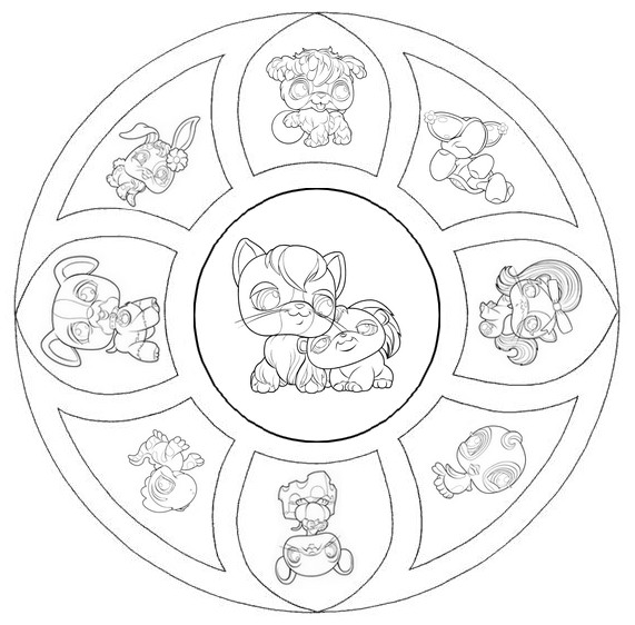 Mandala da stampare e da colorare con i personaggi Littlest Pet Shop