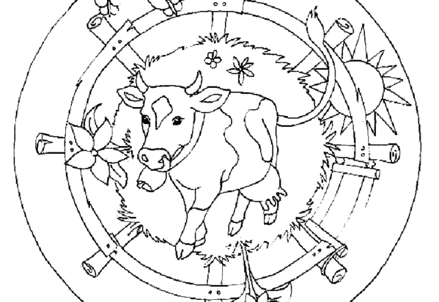 Mandala disegno da colorare gratis 139 con animali mucca