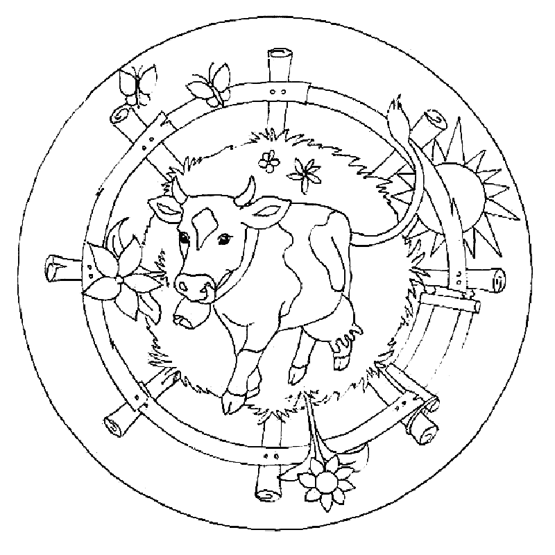 Mandala disegno da colorare gratis 139 con animali mucca