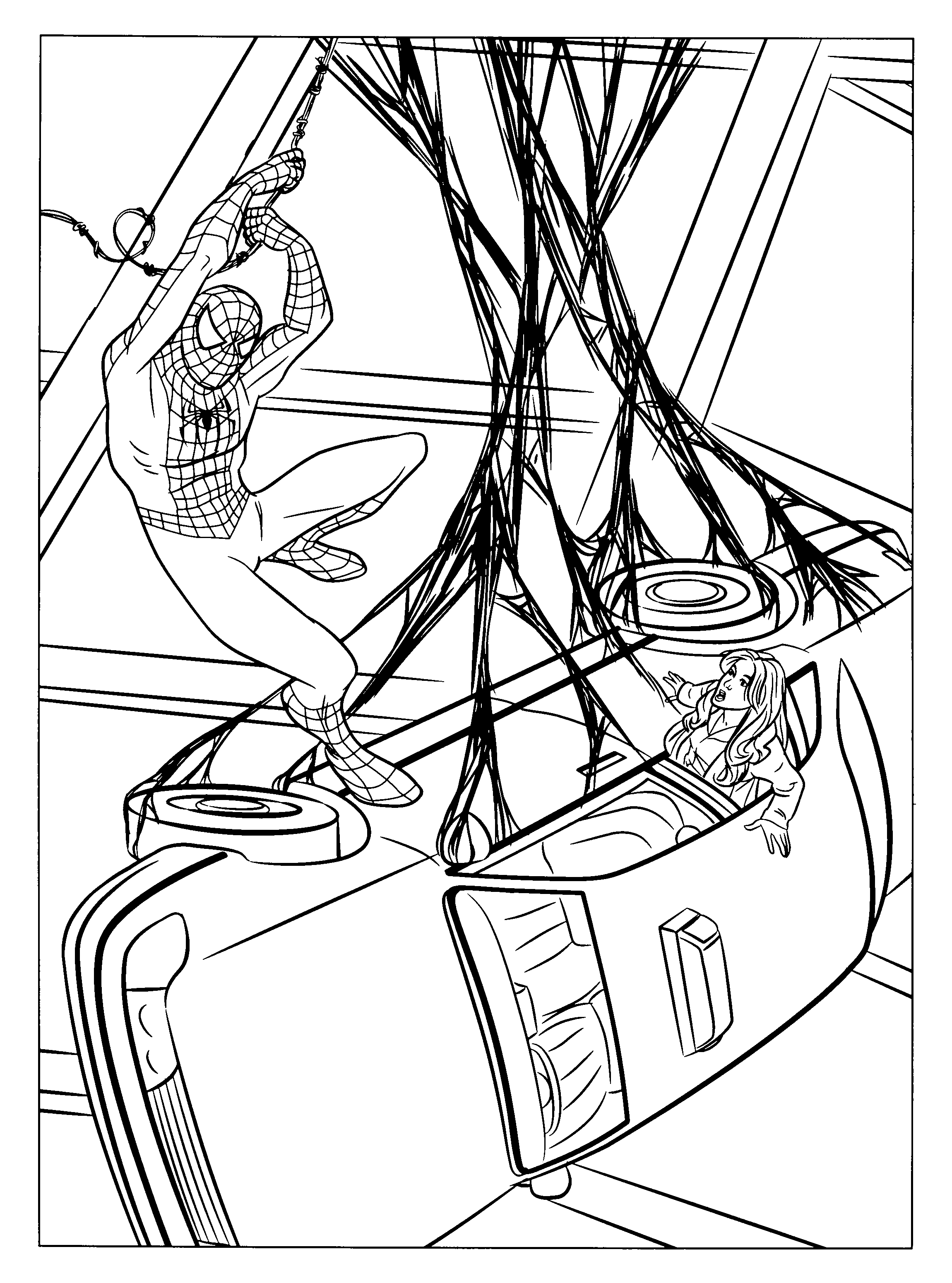 Mary Jane è in pericolo ma Spiderman la salva da colorare
