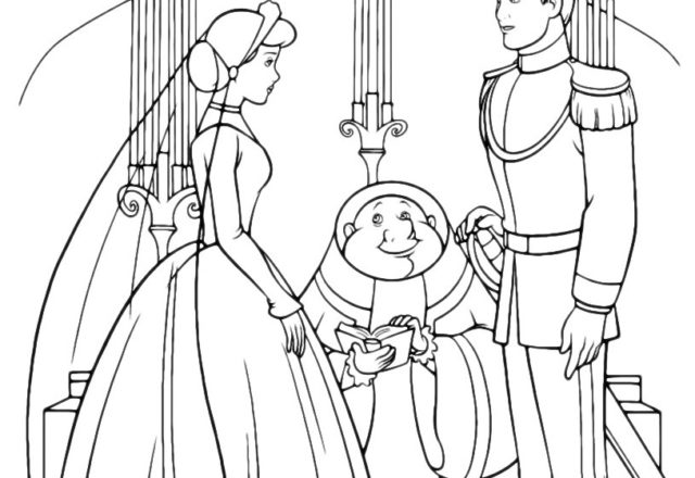 Matrimonio tra Cenerentola e principe disegni da colorare gratis