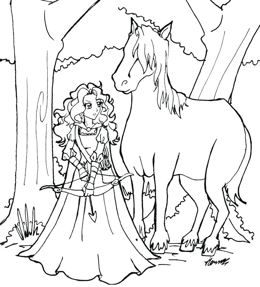 Merida e cavallo disegni da colorare gratis